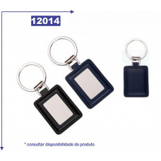 Chaveiro de metal, detalhe de couro sintético 12014 Chaveiro de metal, detalhe de couro sintético 12014