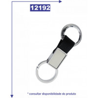 Chaveiro de metal personalizado com detalhe em couro sintético e duas argolas. 12192 Chaveiro de metal personalizado com detalhe em couro sintético e duas argolas. 12192