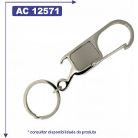 Chaveiro de metal personalizado, com mosquetão e abridor 12571